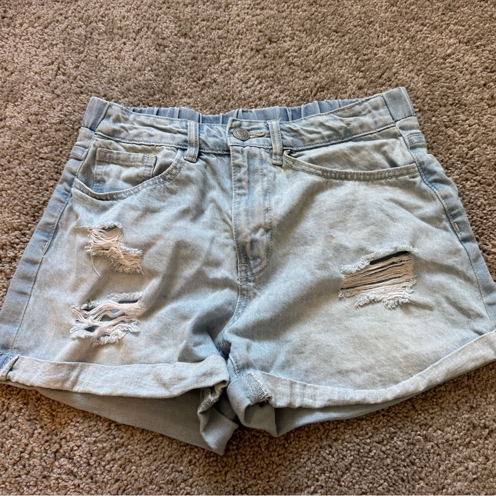 Light Blue Washed Ripped Jean Shorts